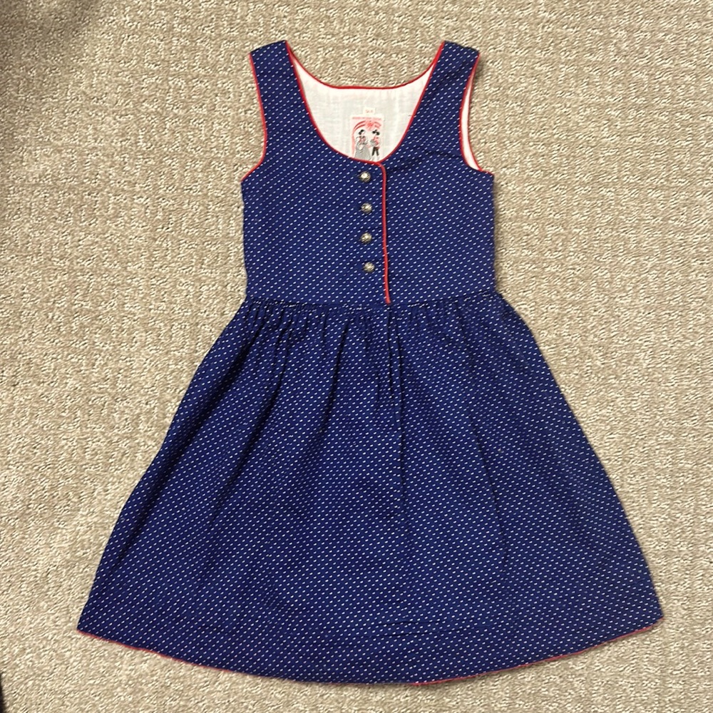 Toddler Girl Vintage Austrian Blue White Polka Dot Dirndl Dress